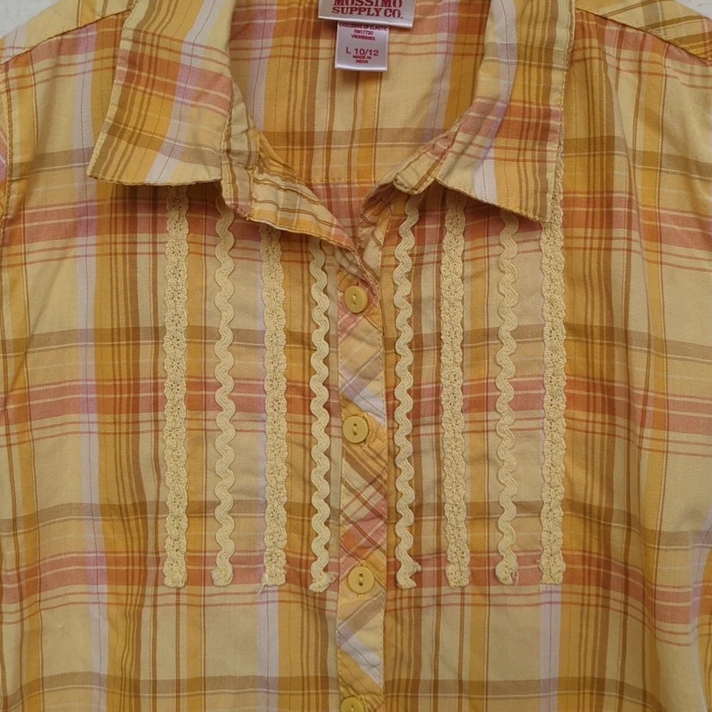 3/$20🌟 Mossimo Girls Sunny Yellow Short Sleeve Button Down Shirt Large 10-12 - Picture 2 of 6